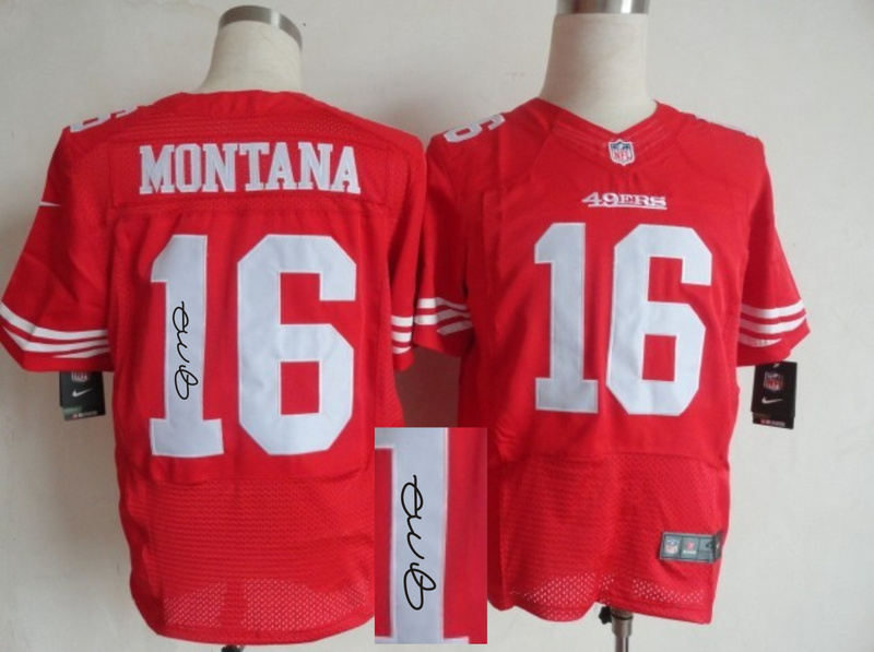 Nike 49ers 16 Montana Red Signature Edition Elite Jerseys
