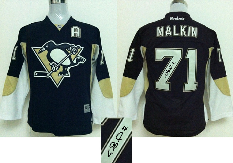 Penguins 71 Malkin Black Signature Edition Youth Jerseys
