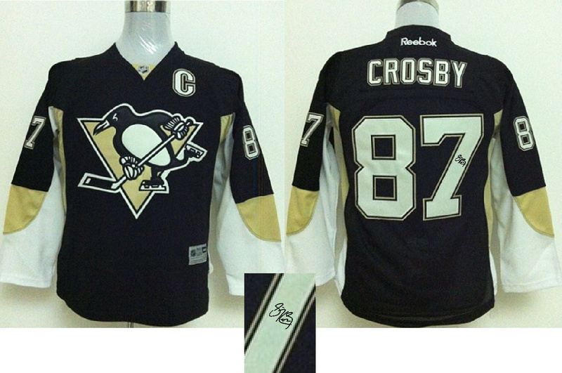 Penguins 87 Crosby Black Signature Edition Youth Jerseys