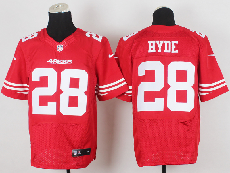 Nike 49ers 28 Hyde Red Elite Jersey