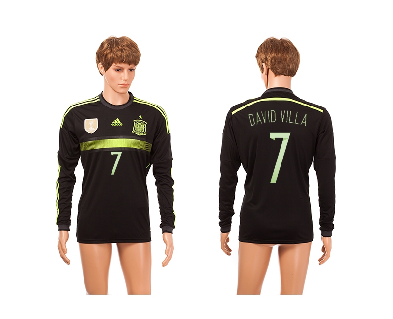 Spain 7 David Villa 2014 World Cup Away Long Sleeve Thailand Jerseys