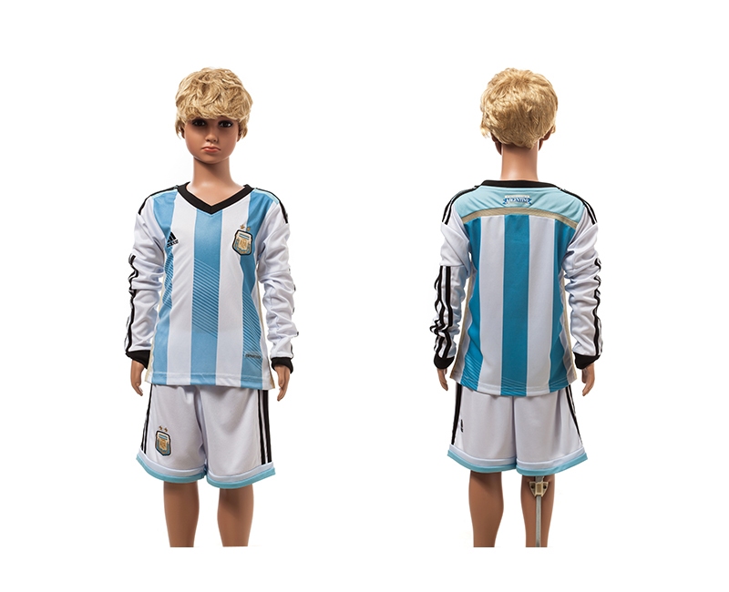 Argentina 2014 World Cup Home Long Sleeve Youth Jerseys