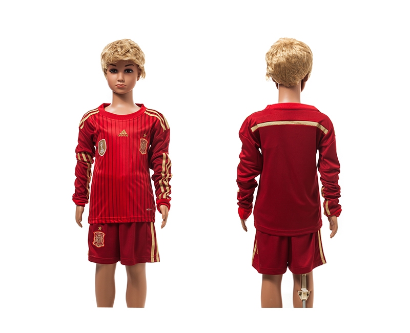 Spain 2014 World Cup Home Long Sleeve Youth Jerseys