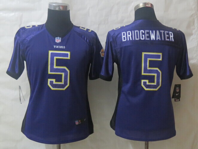 Nike Vikings 5 Bridgewater Purple Drift Elite Women Jerseys - Click Image to Close