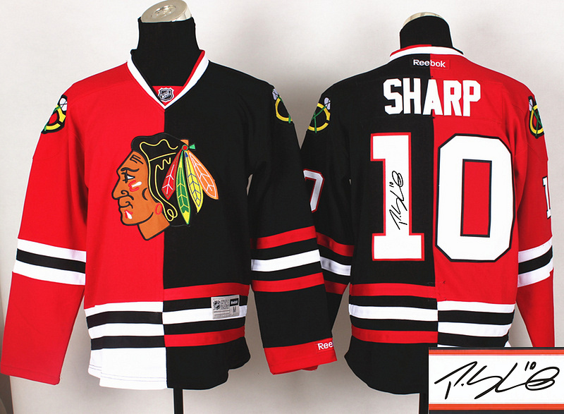 Blackhawks 10 Sharp Red&Black Split Signature Edition Jerseys