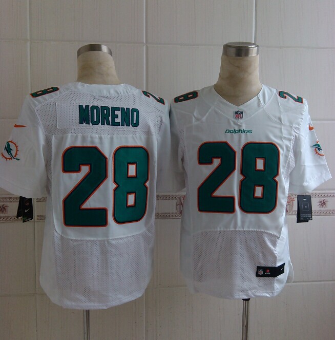 Nike Dolphins 28 Moreno White Elite Jersey