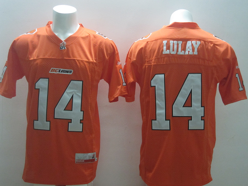 Reebok CFL BC Lions 14 Lulay Orange Jerseys