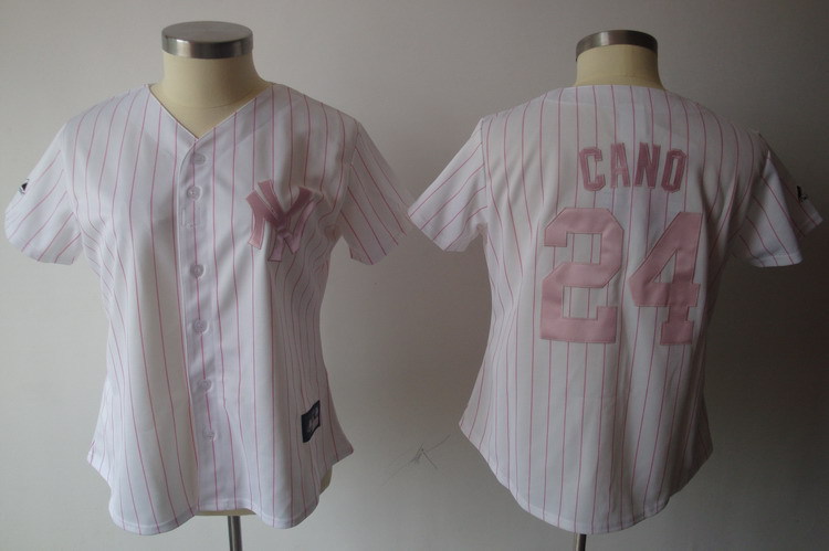 Yankees 24 Cano White Pink Stripe Women Jersey