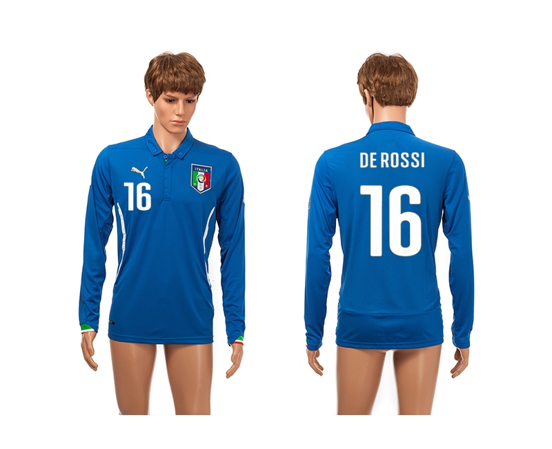 Italy 16 De Rossi 2014 World Cup Home Long Sleeve Thailand Jerseys