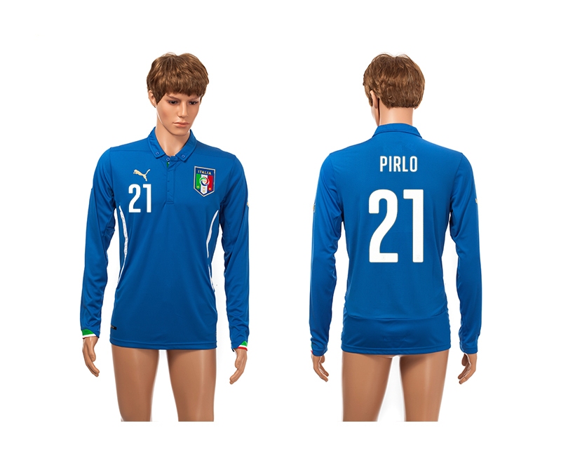 Italy 21 Pirlo 2014 World Cup Home Long Sleeve Thailand Jerseys