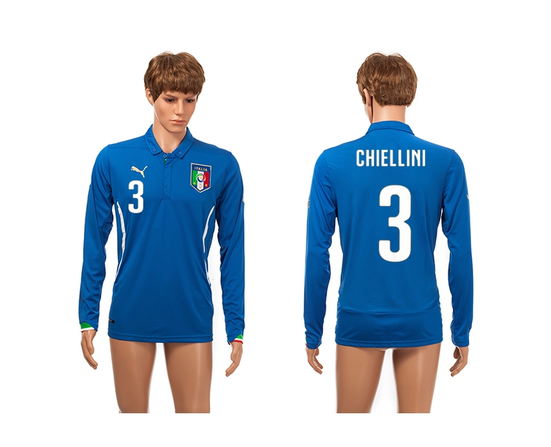 Italy 3 Chiellini 2014 World Cup Home Long Sleeve Thailand Jerseys
