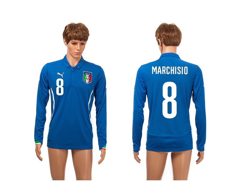 Italy 8 Marchisio 2014 World Cup Home Long Sleeve Thailand Jerseys