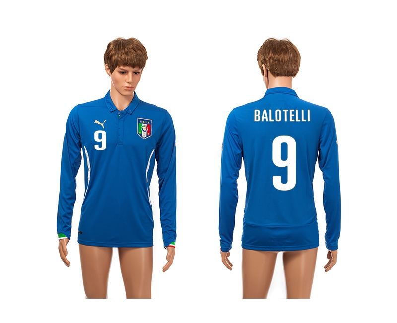 Italy 9 Balotelli 2014 World Cup Home Long Sleeve Thailand Jerseys
