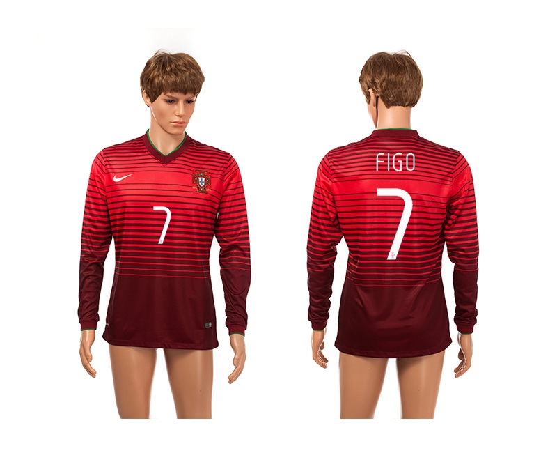 Portugal 7 Figo 2014 World Cup Home Long Sleeve Thailand Jerseys