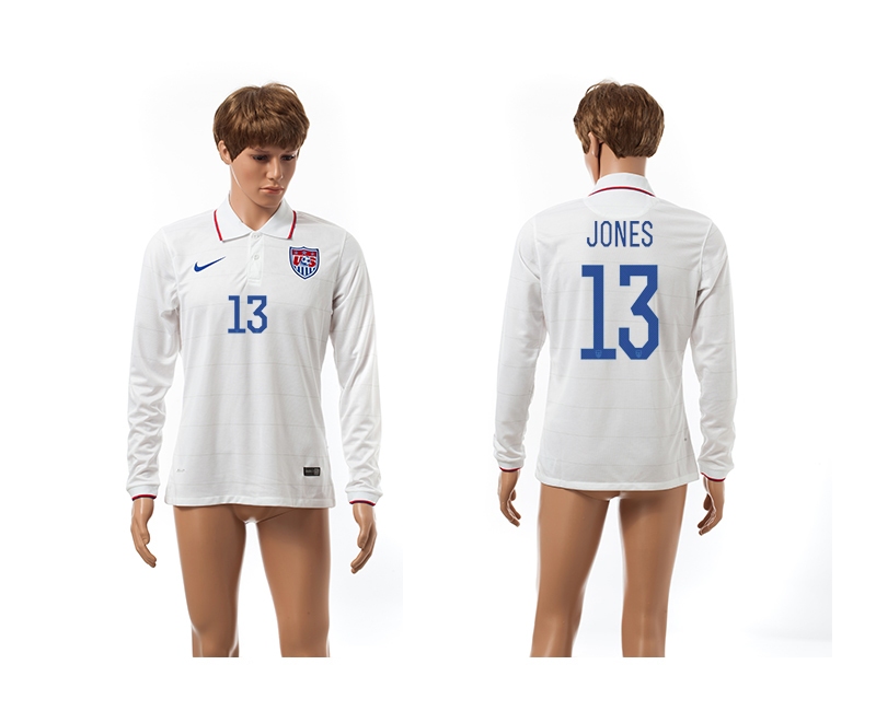 USA 13 Jones 2014 World Cup Home Long Sleeve Thailand Jerseys