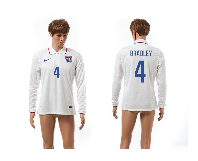 USA 4 Bradley 2014 World Cup Home Long Sleeve Thailand Jerseys