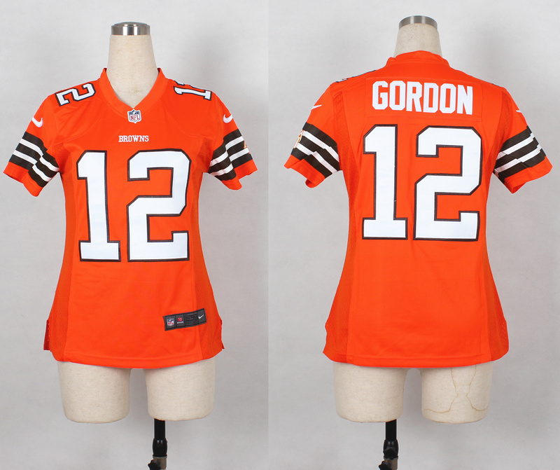 Nike Browns 12 Gordon Orange Women Game Jerseys