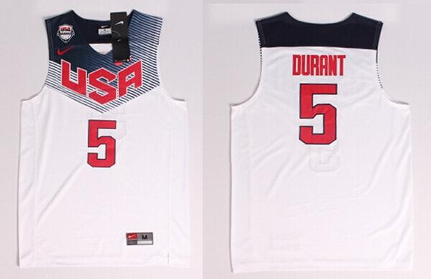 USA 5 Durant White Jerseys