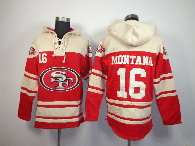 Nike 49ers 16 Joe Montana Red All Stitched Hooded Sweatshirt