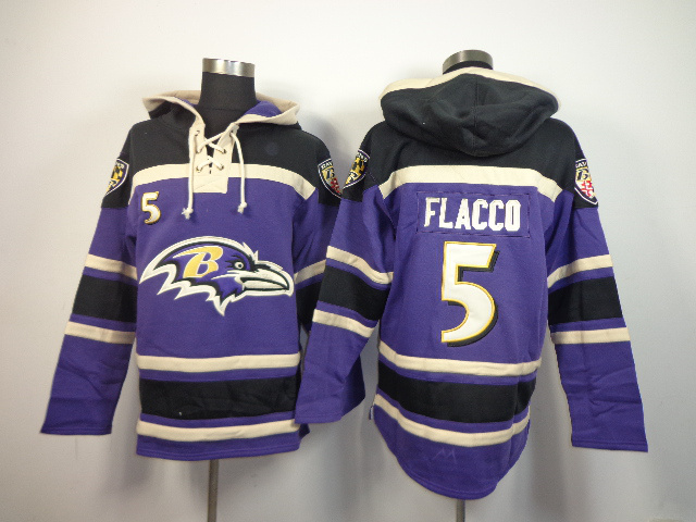 Nike Ravens 5 Joe Flacco Purple All Stitched Hooded Sweatshirt