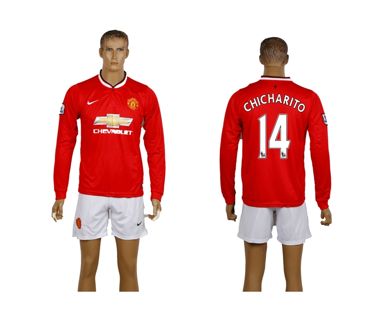 2014-15 Manchester United 14 Chicharito Home Long Sleeve Soccer Jerseys