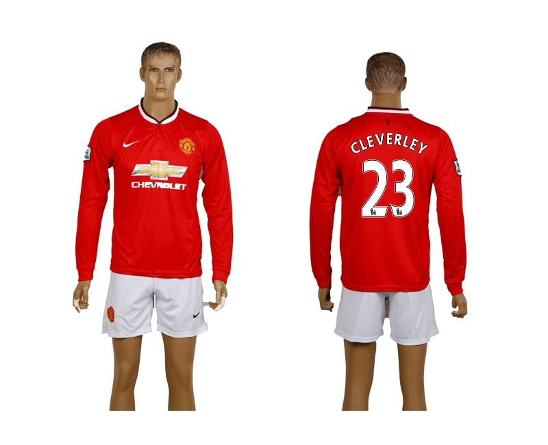 2014-15 Manchester United 23 Cleverley Home Long Sleeve Soccer Jerseys
