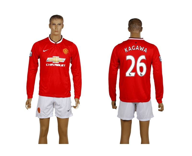 2014-15 Manchester United 26 Kagawa Home Long Sleeve Soccer Jerseys