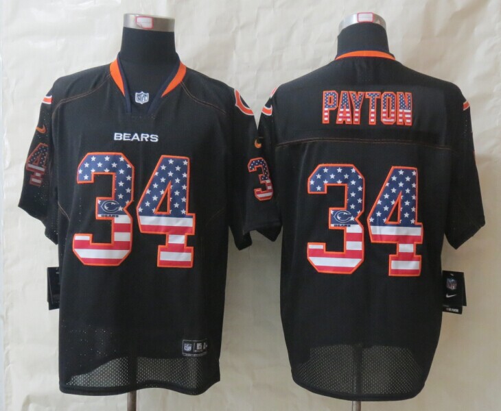 Nike Bears 34 Payton USA Flag Fashion Black Elite Jerseys