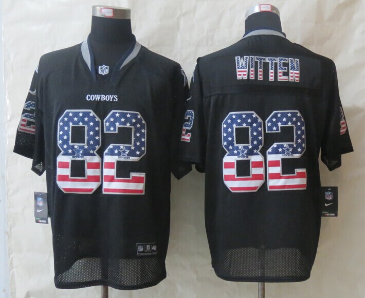 Nike Cowboys 82 Witten USA Flag Fashion Black Elite Jerseys