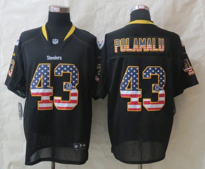 Nike Steelers 43 Polamalu USA Flag Fashion Black Elite Jerseys
