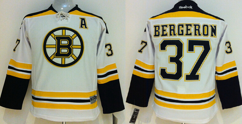 Bruins 37 Bergeron White Youth Jersey