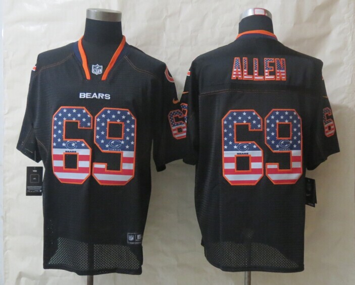 Nike Bears 69 Allen USA Flag Fashion Black Elite Jerseys