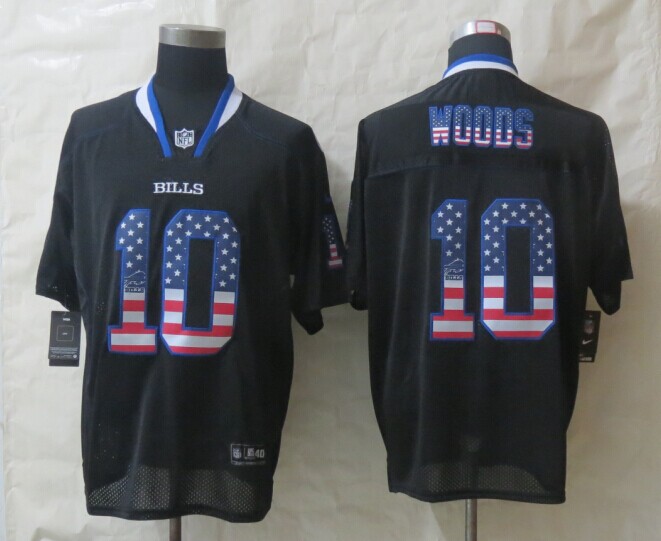 Nike Bills 10 Woods USA Flag Fashion Black Elite Jerseys
