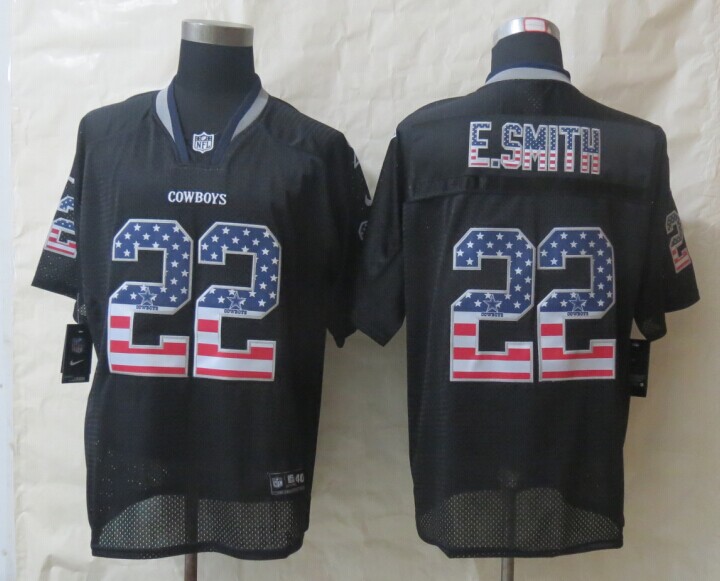 Nike Cowboys 22 E.Smith USA Flag Fashion Black Elite Jerseys - Click Image to Close
