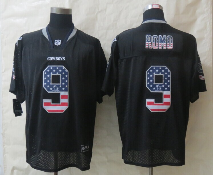 Nike Cowboys 9 Romo USA Flag Fashion Black Elite Jerseys