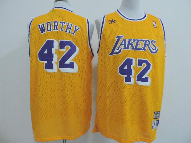 Lakers 42 Worthy Gold Hardwood Classics Jerseys