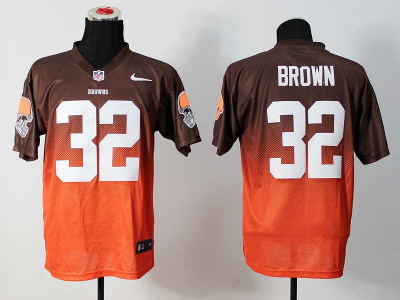 Nike Browns 32 Brown Brown And Orange Drift Fashion II Elite Jerseys