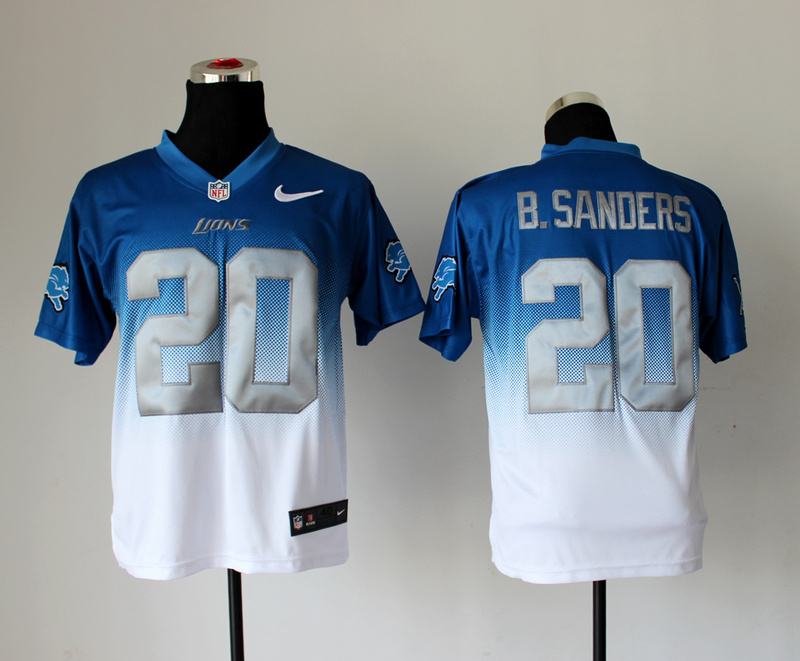 Nike Lions 20 B.Sanders Blue And White Drift Fashion II Elite Jerseys