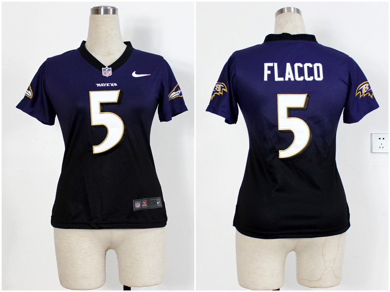 Nike Ravens 5 Flacco Purple And Black Drift Fashion II Women Jerseys