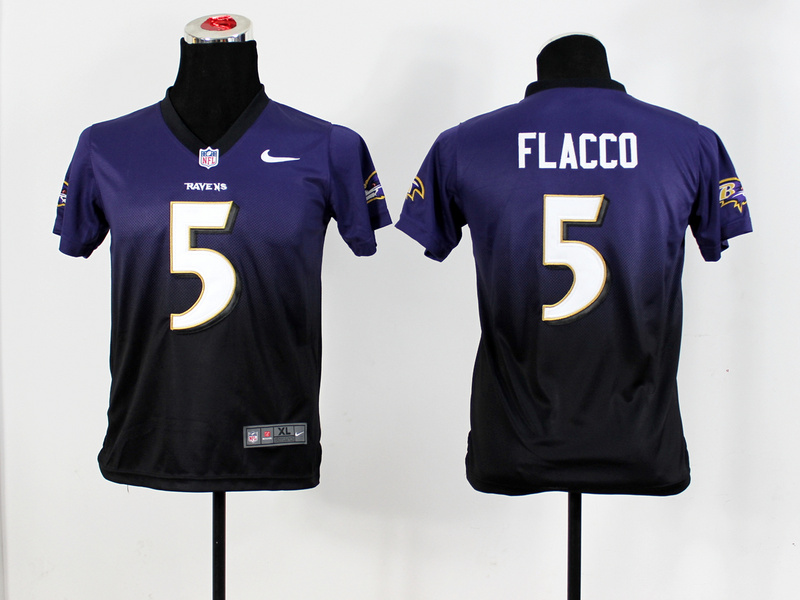 Nike Ravens 5 Flacco Purple And Black Drift Fashion II Youth Jerseys