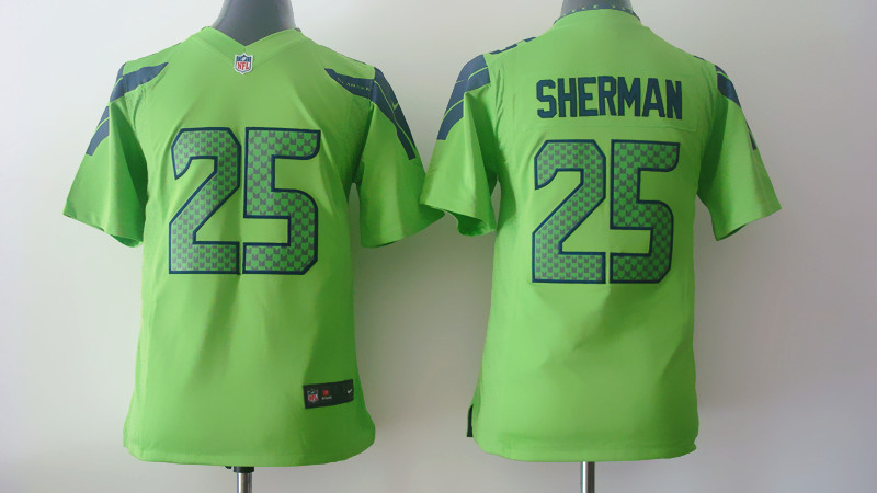 Nike Saehawks 25 Sherman Green Youth Game Jerseys