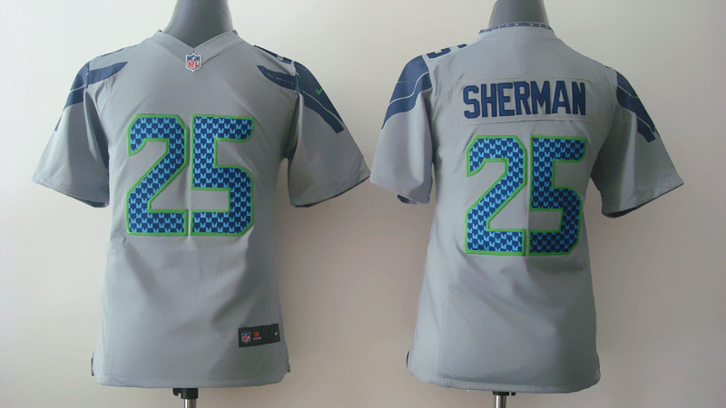 Nike Seahawks 25 Sherman Grey Youth Game Jerseys - Click Image to Close