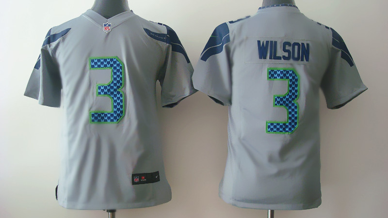 Nike Seahawks 3 Wilson Grey Youth Game Jerseys