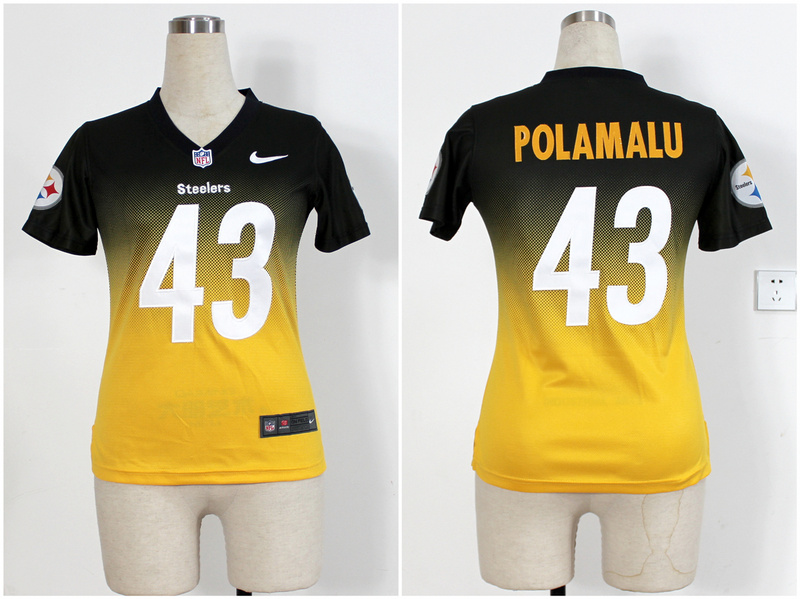 Nike Steelers 43 Polamalu Black And Gold Drift Fashion II Women Jerseys