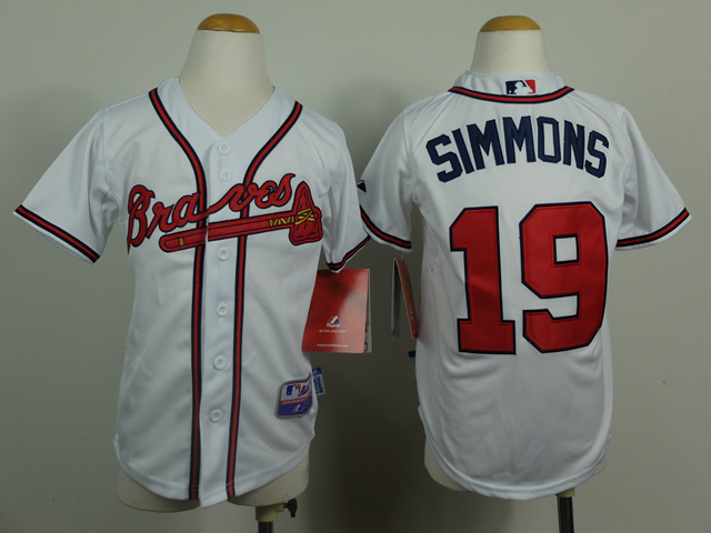 Braves 19 Simmons White Youth Jersey - Click Image to Close