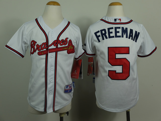 Braves 5 Freeman White Youth Jersey - Click Image to Close