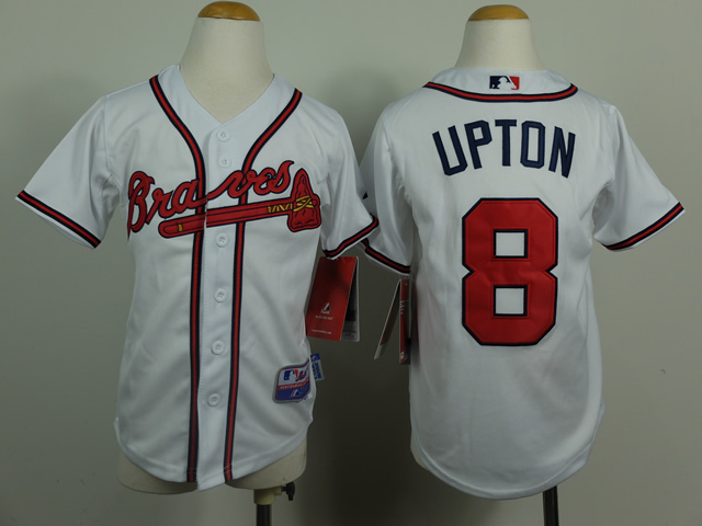 Braves 8 Upton White Youth Jersey - Click Image to Close