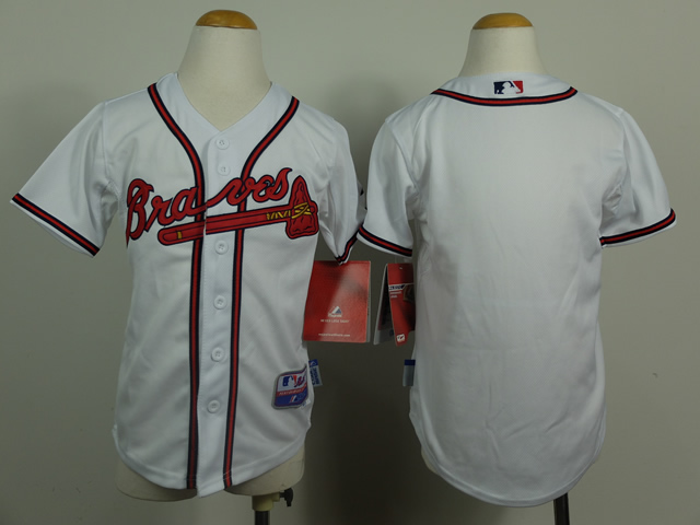 Braves Blank White Youth Jersey - Click Image to Close