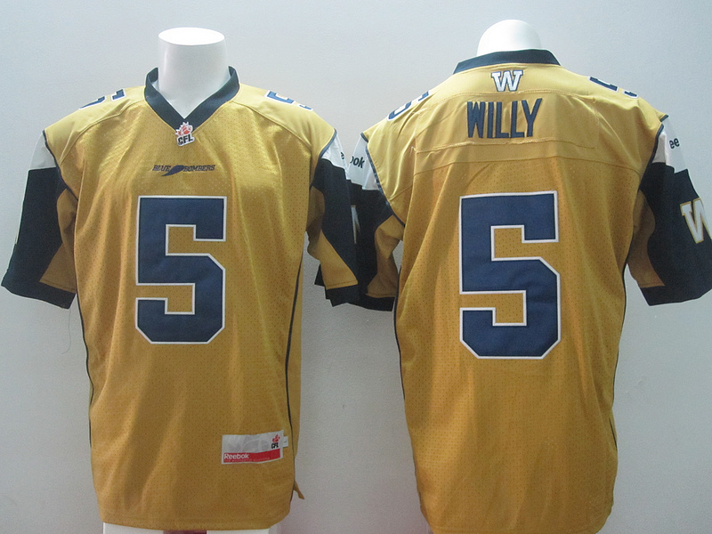 Reebok CFL Blue Bombers 5 Willy Yellow Jerseys