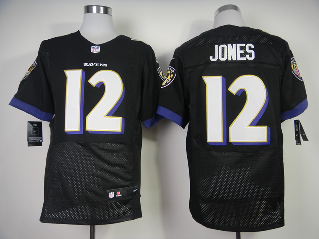 Nike Ravens 12 Jones Black Elite Jerseys